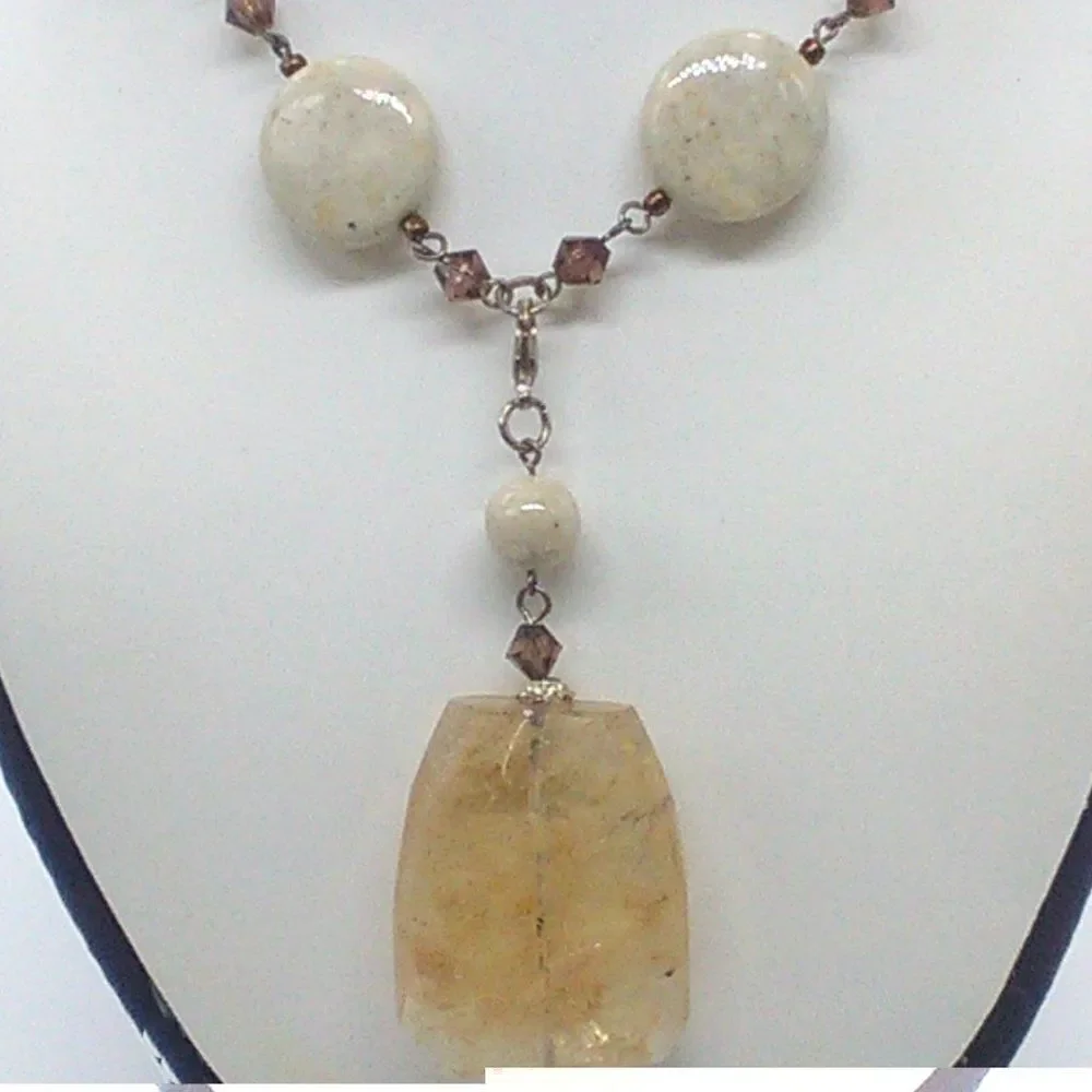 PREMIER DESIGNS Necklace SAND DUNE Pendant Neutral Quartz Stone Removable Pendan